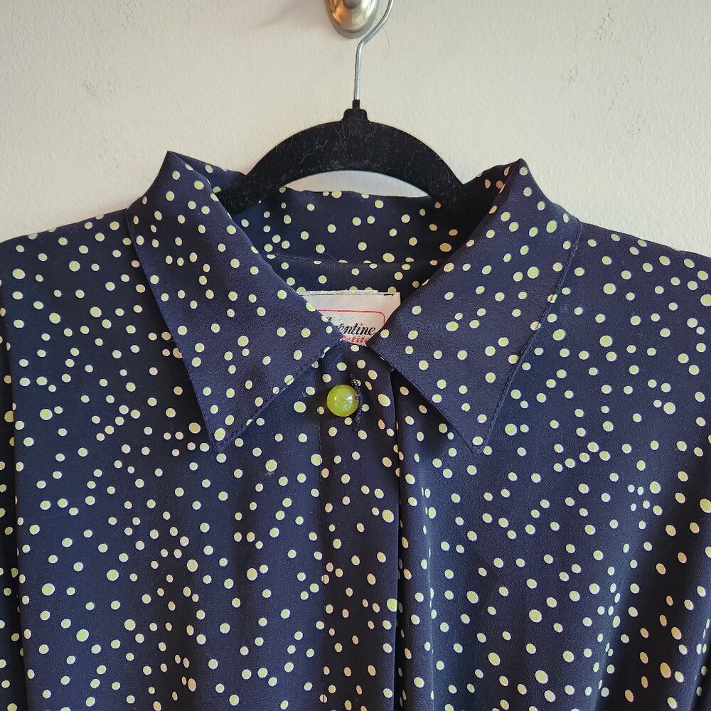 Vintage Navy Polka Dot Midi Dress Made in Canada - Sz 14 - Picture 5 of 11